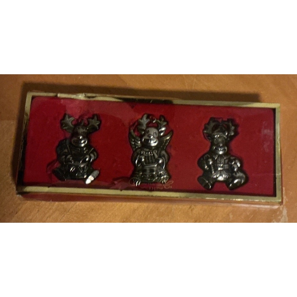 Gorham Silver Plated Ornaments Set of 3‎ Reindeer Christmas In Original Box